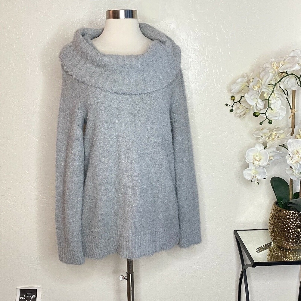 Ett Twa Anthropologie Gray Fuzzy Cowl Neck Sweater